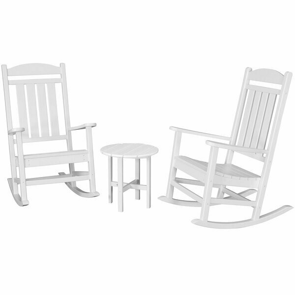 Polywood Presidential White Patio Set with Side Table and 2 Rocking Chairs 633PWS1091WH